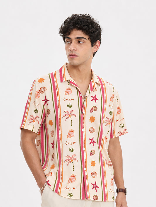 Palm & Shells Striped Printed Shirt