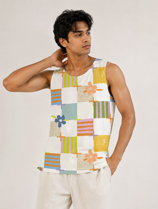 Textured Block Floral Printed Sando