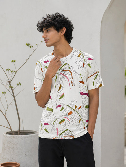 Exotic Leaf Print T-Shirt