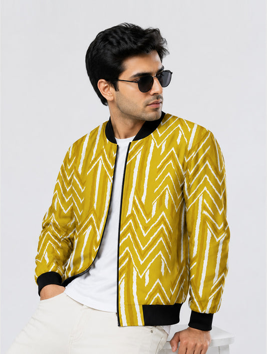 Ikat Chevron Print Bomber Jacket