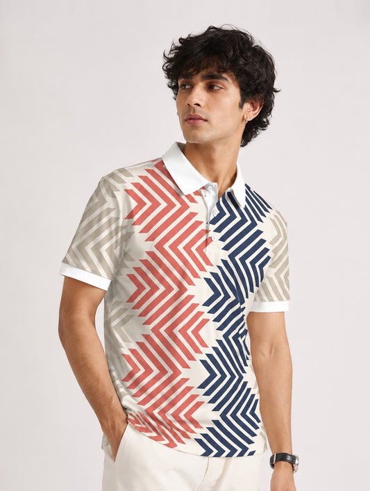 Retro Chevron Printed Polo T-Shirt
