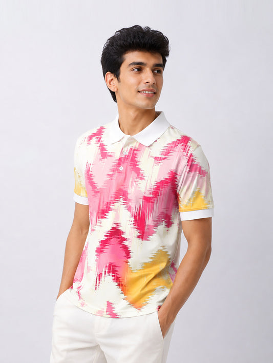 Painted Zigzag Pattern Polo T-Shirt