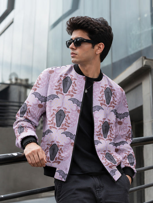 Bat & Coffin Pattern Bomber Jacket
