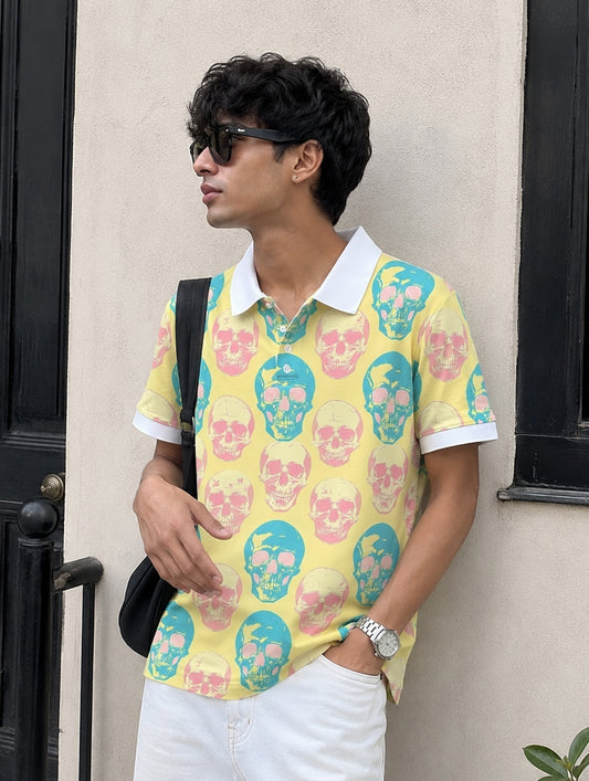 Colorful Skull Printed Polo T-Shirt
