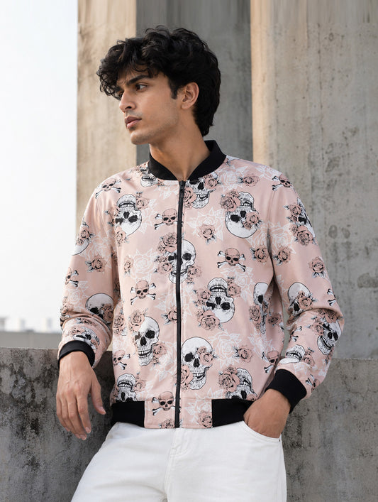 Gothic Skull Print Bomber Jacket