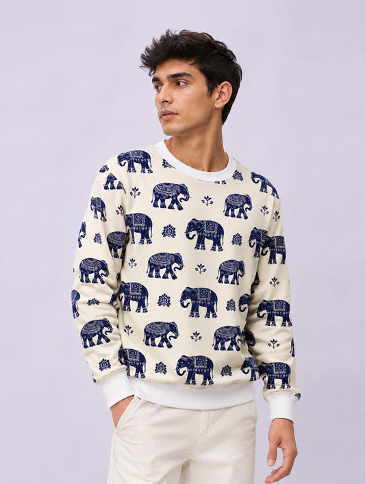 Ethnic Elephant Print Sweatshirt