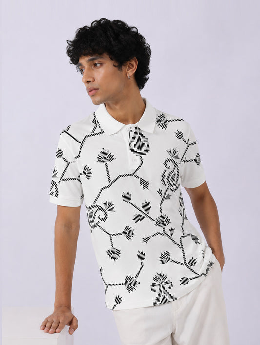 Abstract Floral Line Art Polo Tee