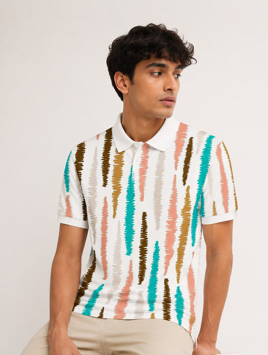 Scribble Stripe Polo T-Shirt