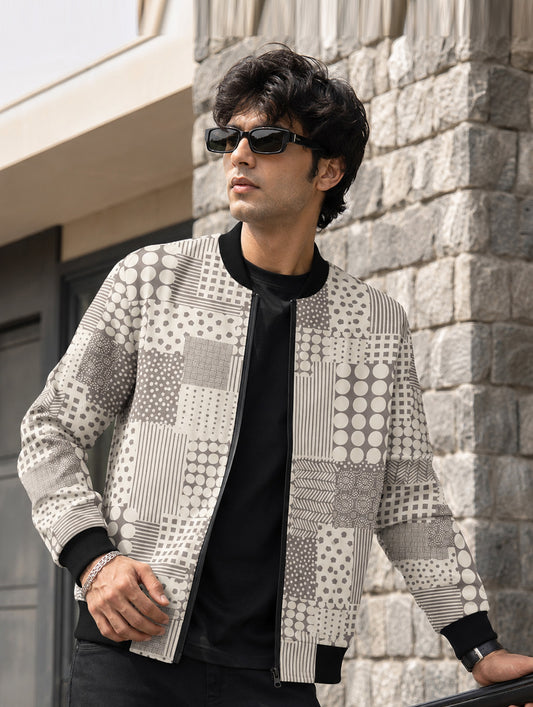 Modern Patchwork Print Bomber Jacket