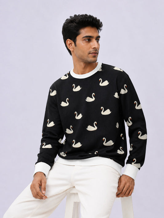 Elegant Swan Pattern Sweatshirt