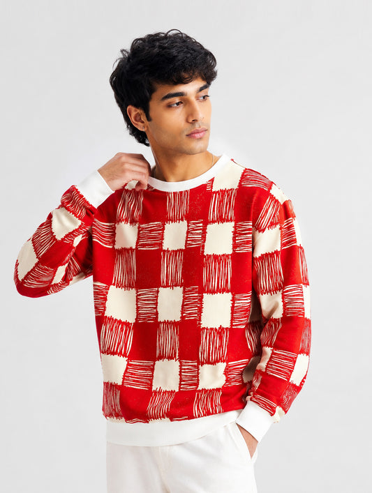 Artistic Grid Check Sweatshirt