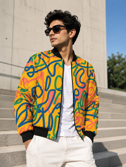 Memphis Squiggle Pattern Bomber Jacket