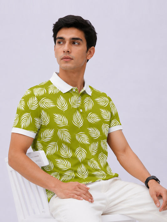Green Tropical Leaf Polo T-Shirt