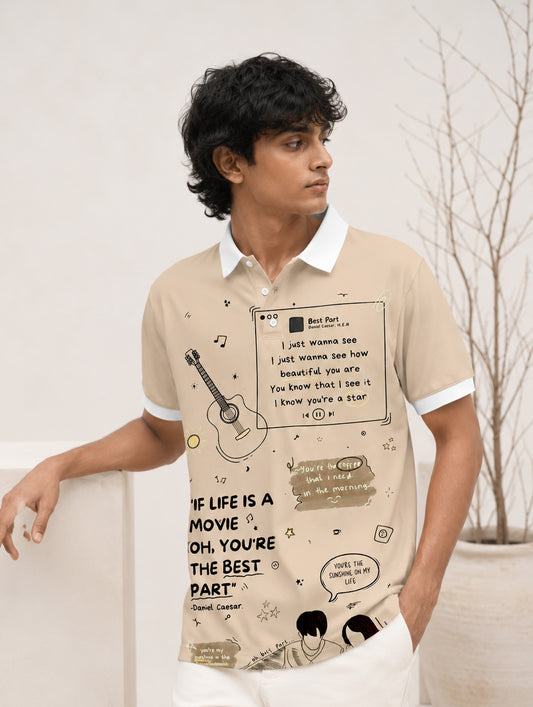 Music Sketch Printed Polo T-Shirt