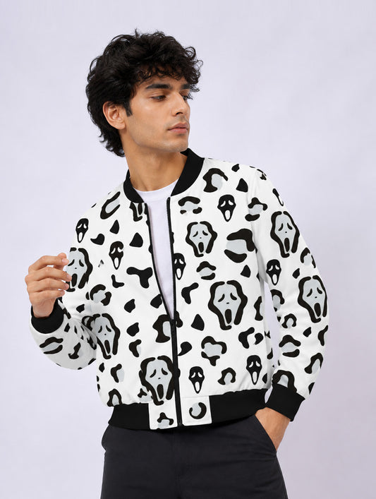 Scream Ghost Face Print Bomber Jacket