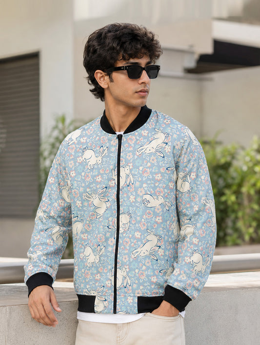 Floral Rabbit Repeat Bomber Jacket