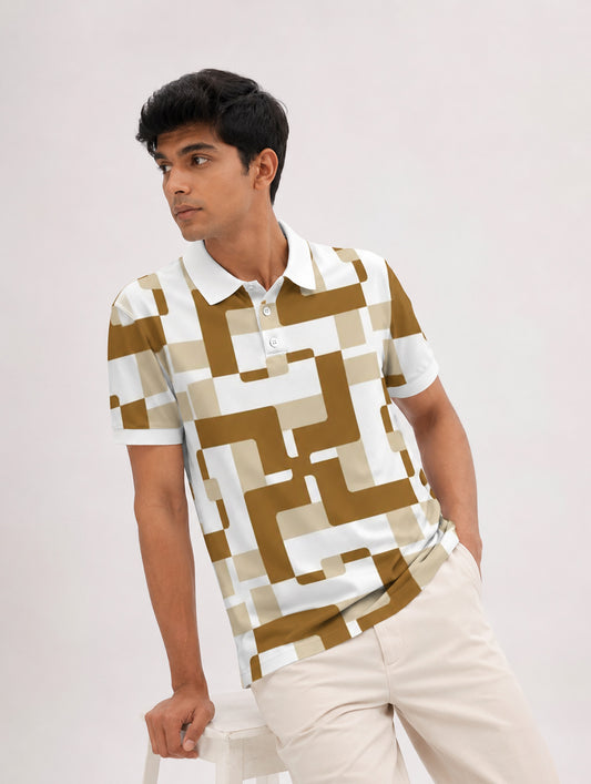 Retro Maze Pattern Polo Tee