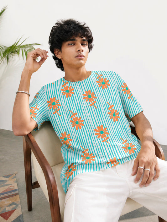 Daisy Stripe Print T-Shirt