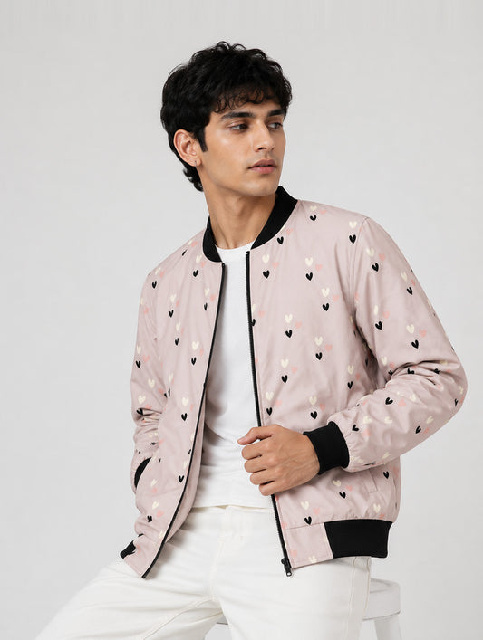 Ditsy Heart Print Bomber Jacket