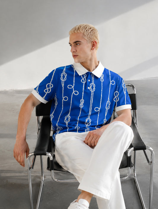 Rope Stripe Pattern Polo T-Shirt