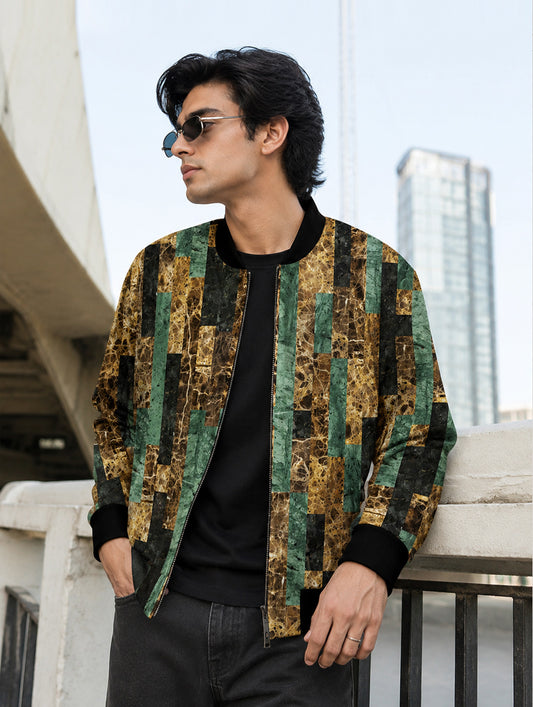 Marble Tile Patchwork Bomber Jacket