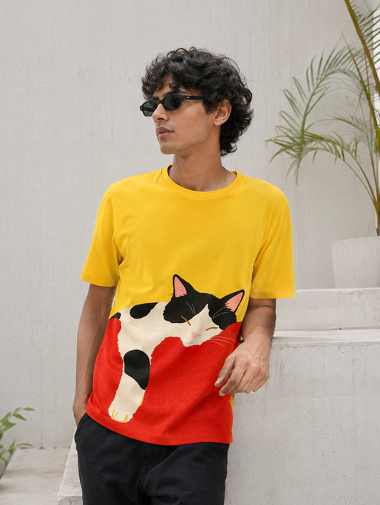 Sleepy Cat Printed T-Shirt