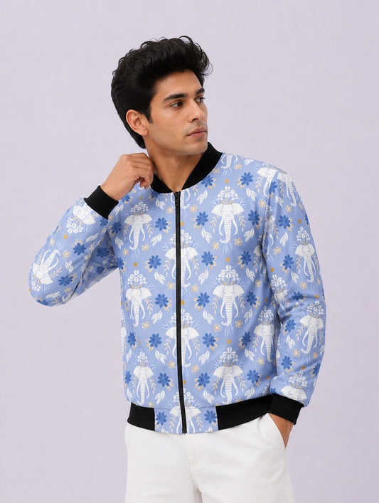 Decorative Elephant Print Bomber Jacket