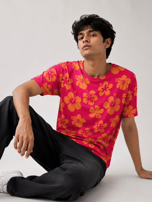 Hawaiian Hibiscus Print T-Shirt