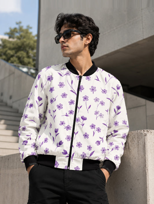 Ditsy Daisy Pattern Bomber Jacket