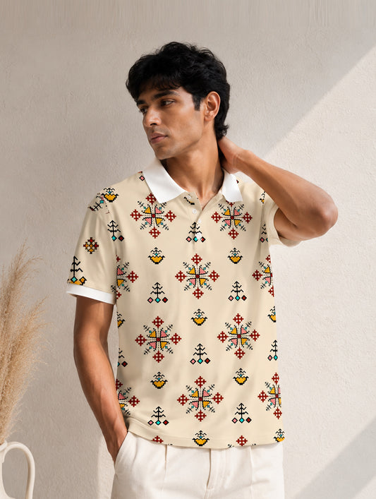 Tribal Motif Print Polo T-Shirt
