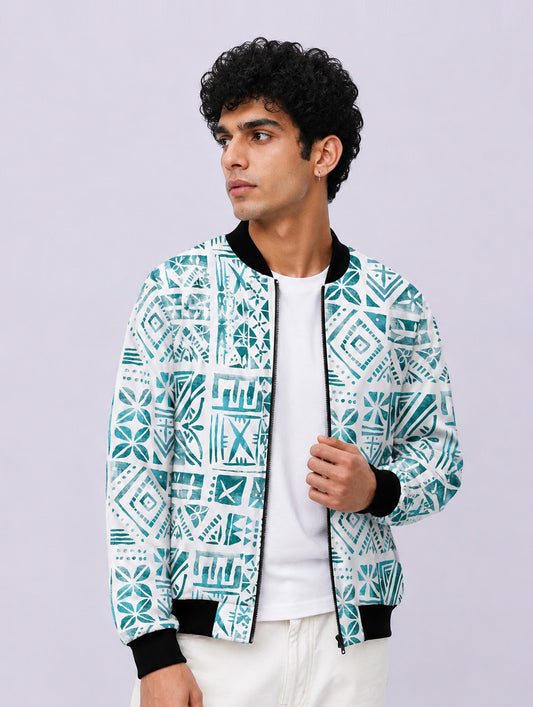 Boho Geometric Pattern Bomber Jacket