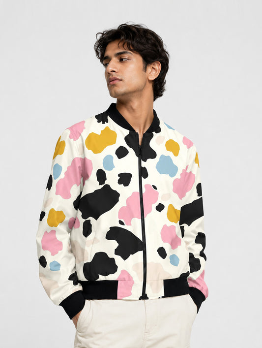 Abstract Pebble Print Bomber Jacket