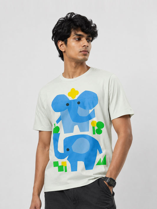 Playing Elephant Round Neck T-Shirt