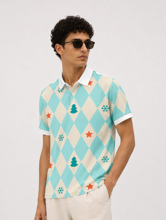 Diamond Check Print Polo T-Shirt
