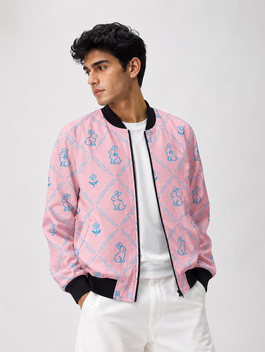 Rabbit Lattice Pattern Bomber Jacket
