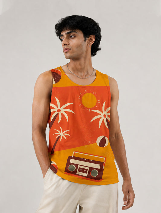 Retro Beach Beats Printed Sando