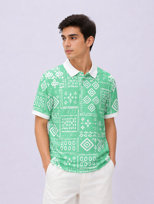 Ethnic Block Print Polo T-Shirt