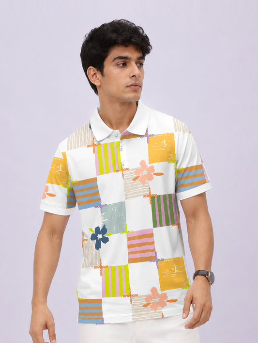 Summer Mosaic Print Polo T-Shirt