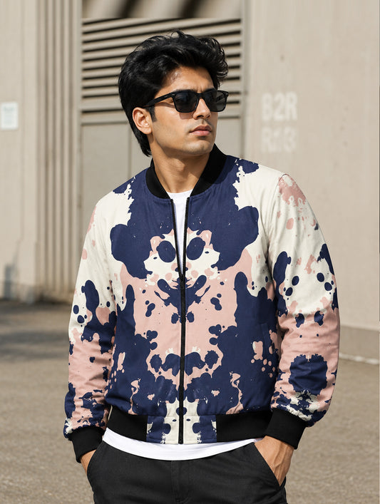 Abstract Inkblot Pattern Bomber Jacket
