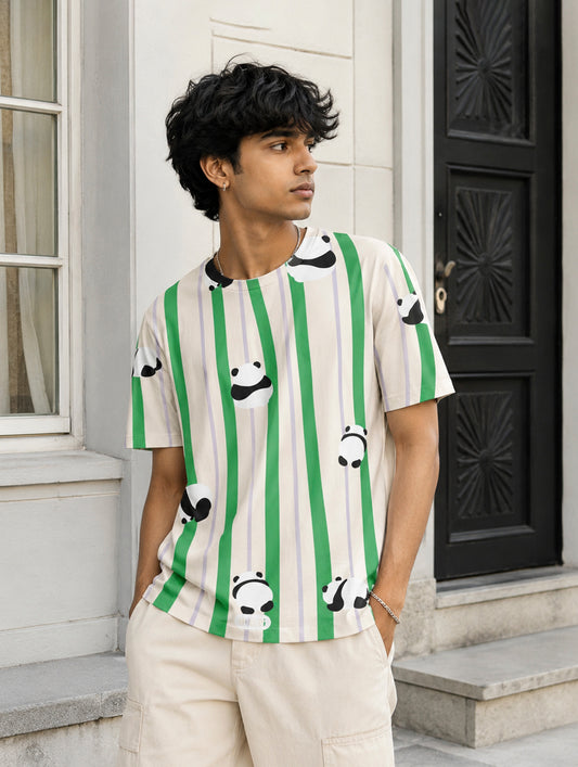 Panda Striped Printed T-Shirt