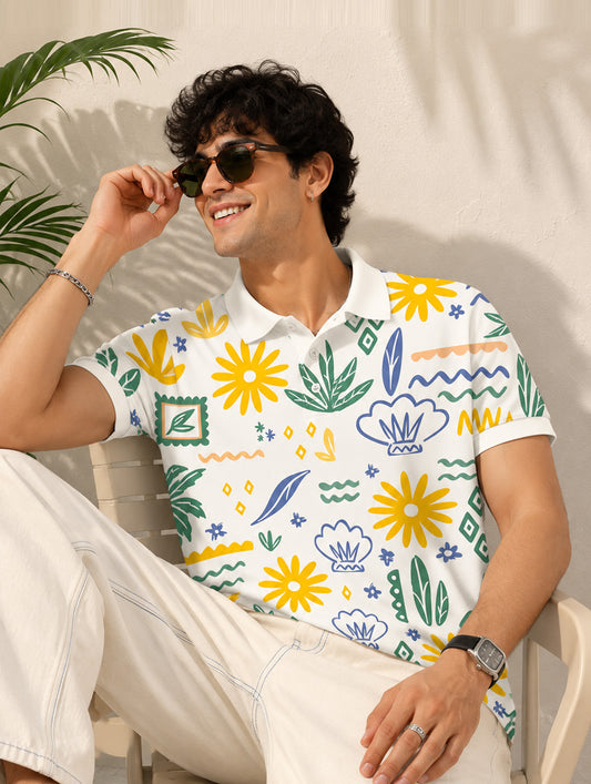 Summer Garden Doodle Polo T-Shirt