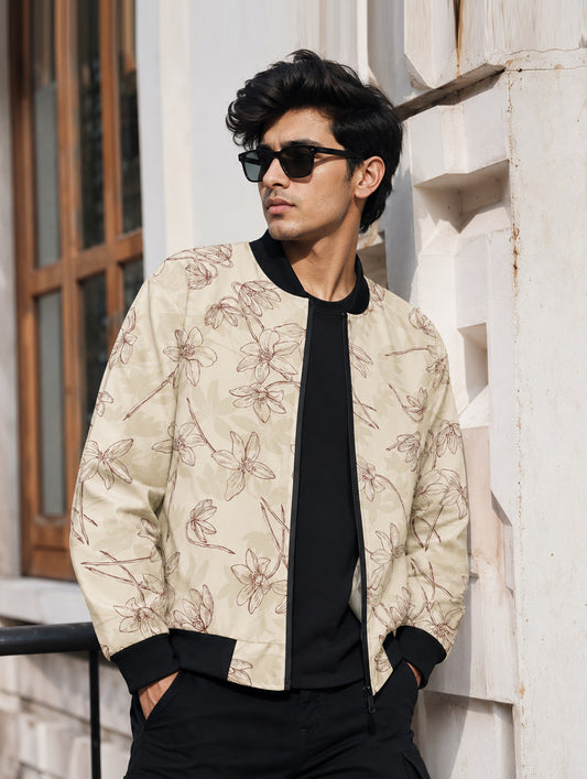 Wildflower Sketch Pattern Bomber Jacket