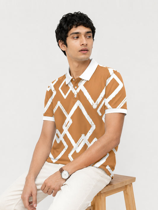 Abstract Brushstroke Diamond Polo Tees