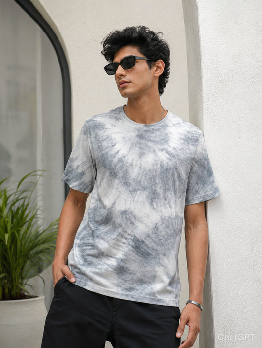 Grey Tie-Dye Print T-Shirt