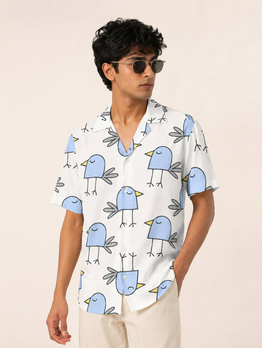 Cute Cartoon Bird Print Shirt