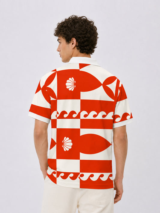 Ocean Wave Tile Polo T-Shirt
