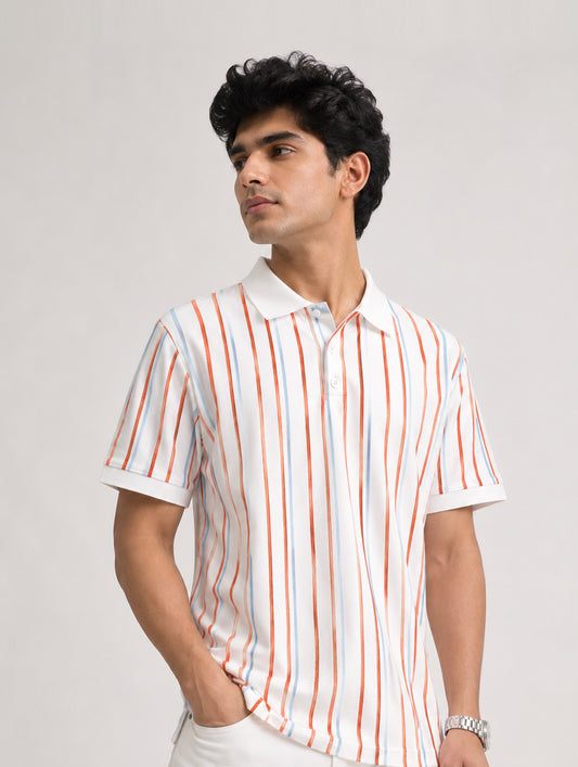 Summer Stripe Print Polo T-Shirt
