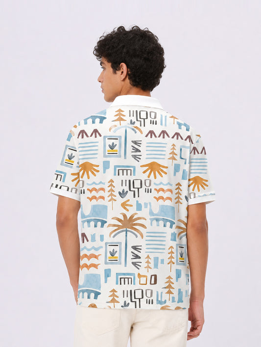 Nordic Modern Print Polo T-Shirt