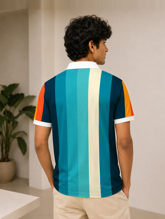 Vertical Bands Printed Polo T-Shirt
