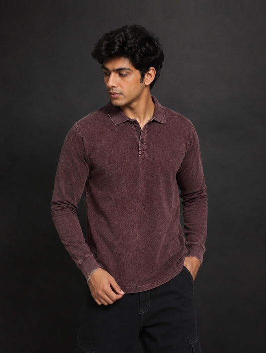 Acid Wash Full Sleeve Polo T-Shirt #BM012